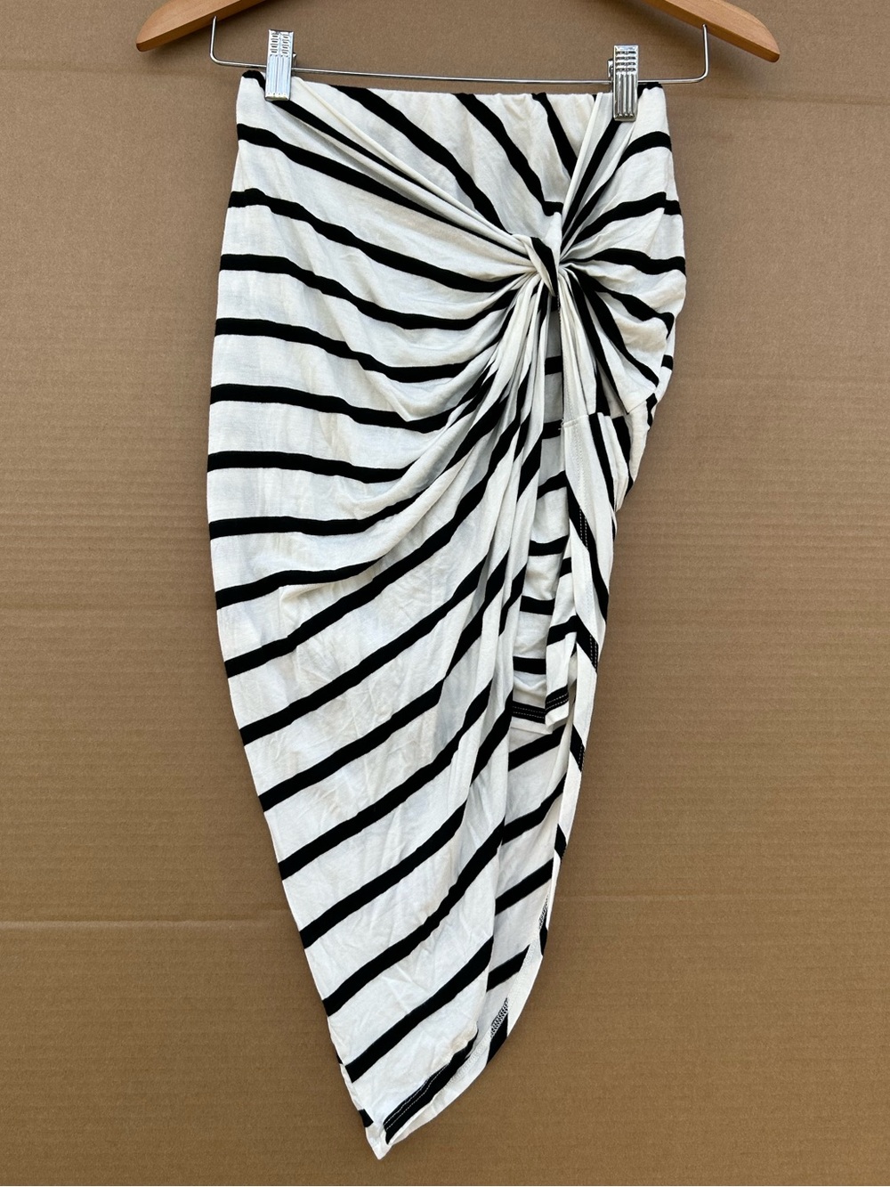 Charlotte Russe Striped Knot Front Skirt Asymmetric Black White XS Stretch